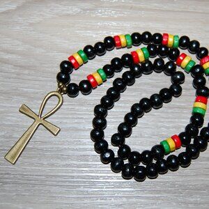 Ankh Cross Necklace,Rasta Necklace,Wood Necklace,Rasta Wooden Necklace,30 inches